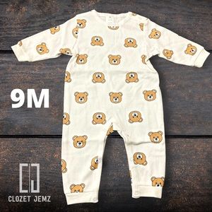 9 Month New White Infant Romper - Long sleeves With Bear Face